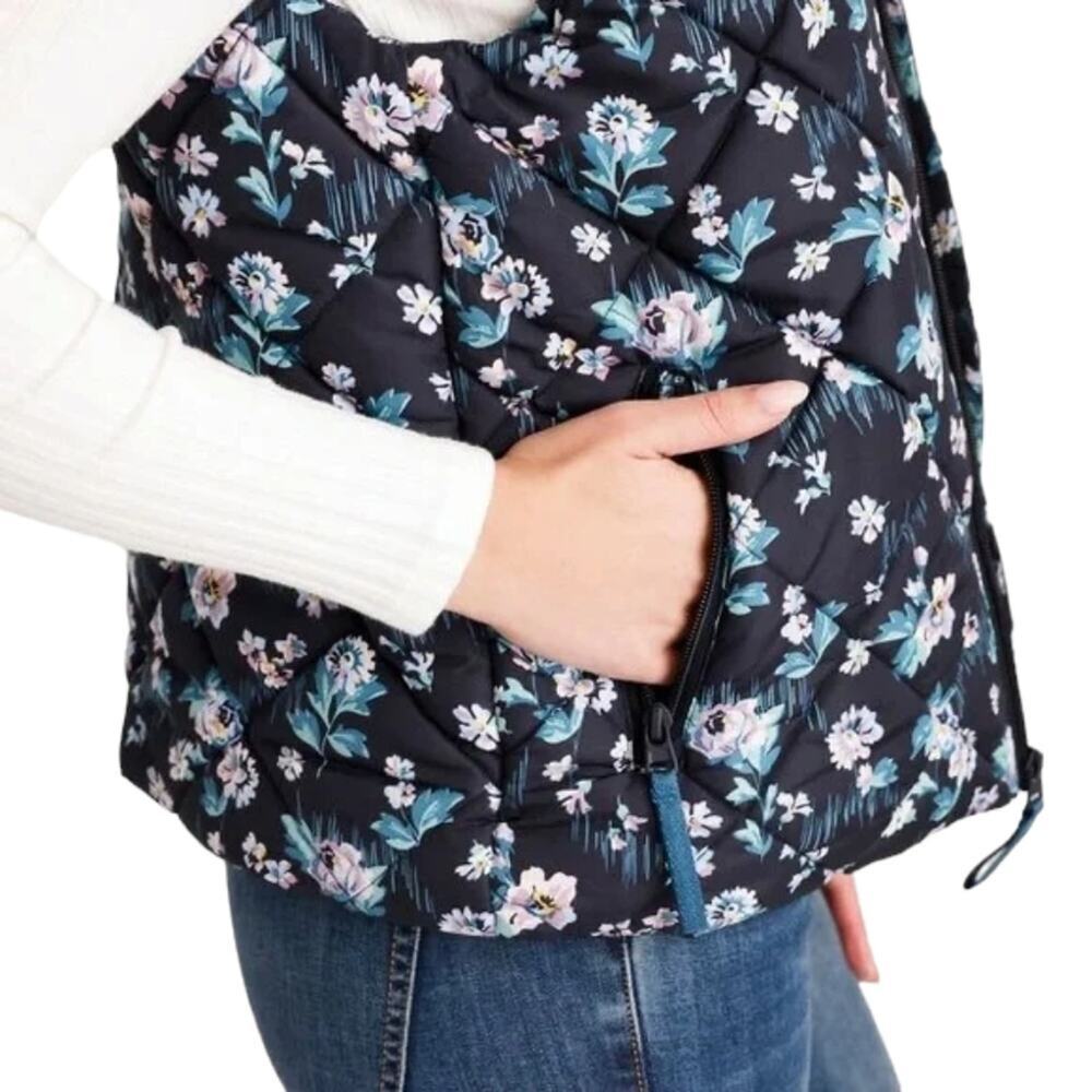Vera Bradley Puffer Vest Sleeveless Coat Navy Garden‎ Full Zip Fleece Lined 3XL - Picture 3 of 12